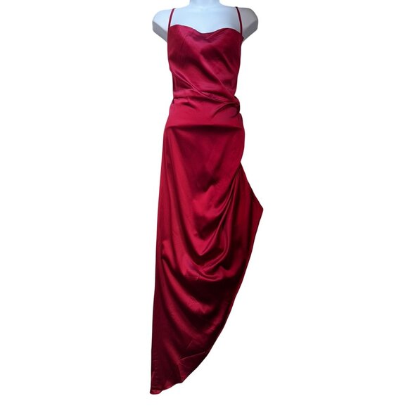 Womens Elegant Red Satin Draped Maxi Sheath Dress Size XXL Open Back Sleeveless - Picture 1 of 9